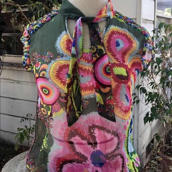 Desigual Tops - Desigual sheer cap sleeve floral print top S